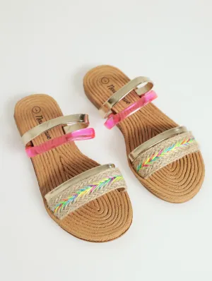 Girls Woven Vamp Mule Sandal - Natural