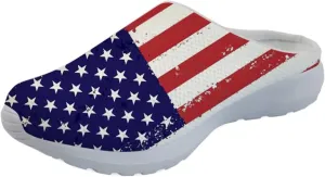 GLENLCWE American Flag Print Unisex Garden Clogs for Men Women Mules Clogs Slip on Mesh Walking Shoes for Home Beach Nursing