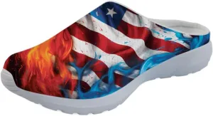 GLENLCWE American Flag Print Unisex Garden Clogs for Men Women Mules Clogs Slip on Mesh Walking Shoes for Home Beach Nursing
