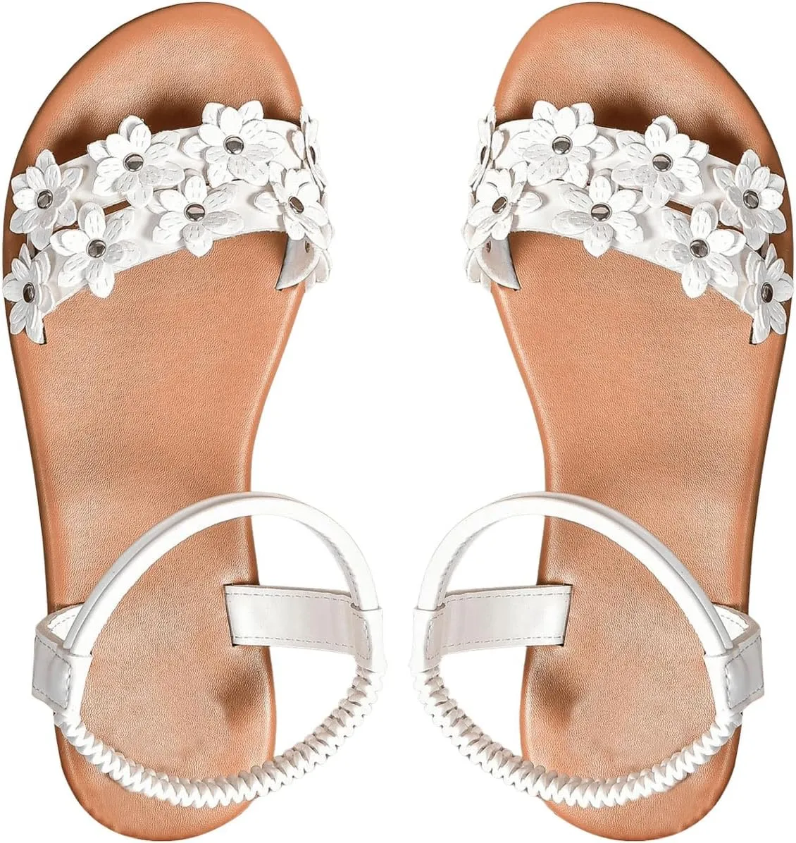GORGLITTER Women's Ankle Strap Flower Sandals 3D Open Toe Elastic Slingback Slide Sandals