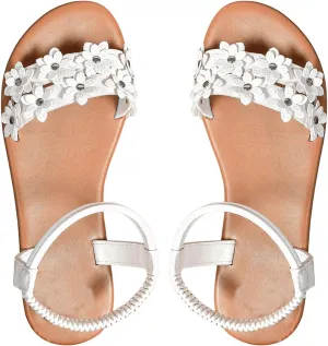 GORGLITTER Women's Ankle Strap Flower Sandals 3D Open Toe Elastic Slingback Slide Sandals