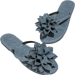 GORGLITTER Women's Denim Sandals Cute Flower Flat Sandals Jean Thong Slide Sandals