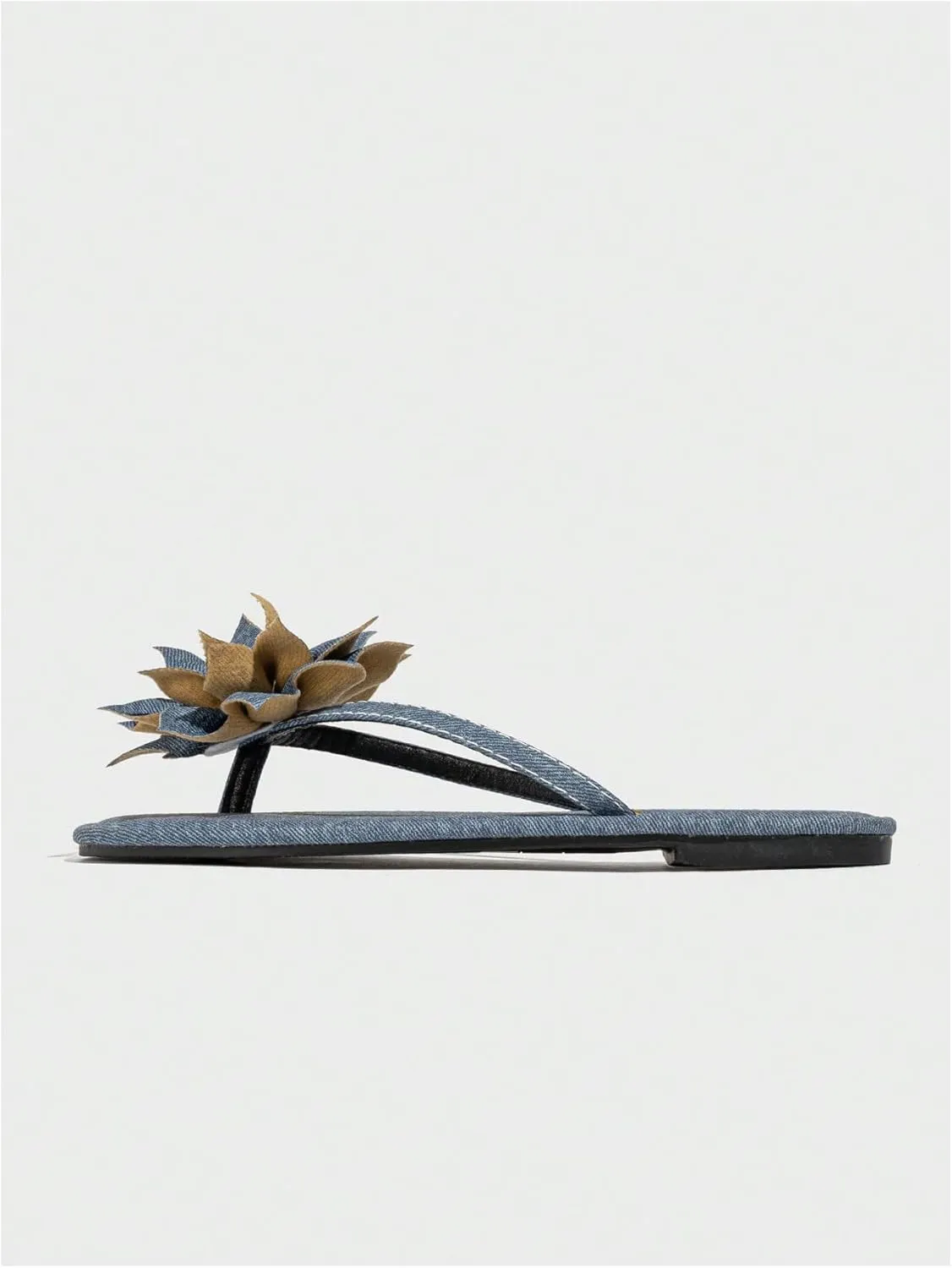 GORGLITTER Women's Denim Sandals Cute Flower Flat Sandals Jean Thong Slide Sandals