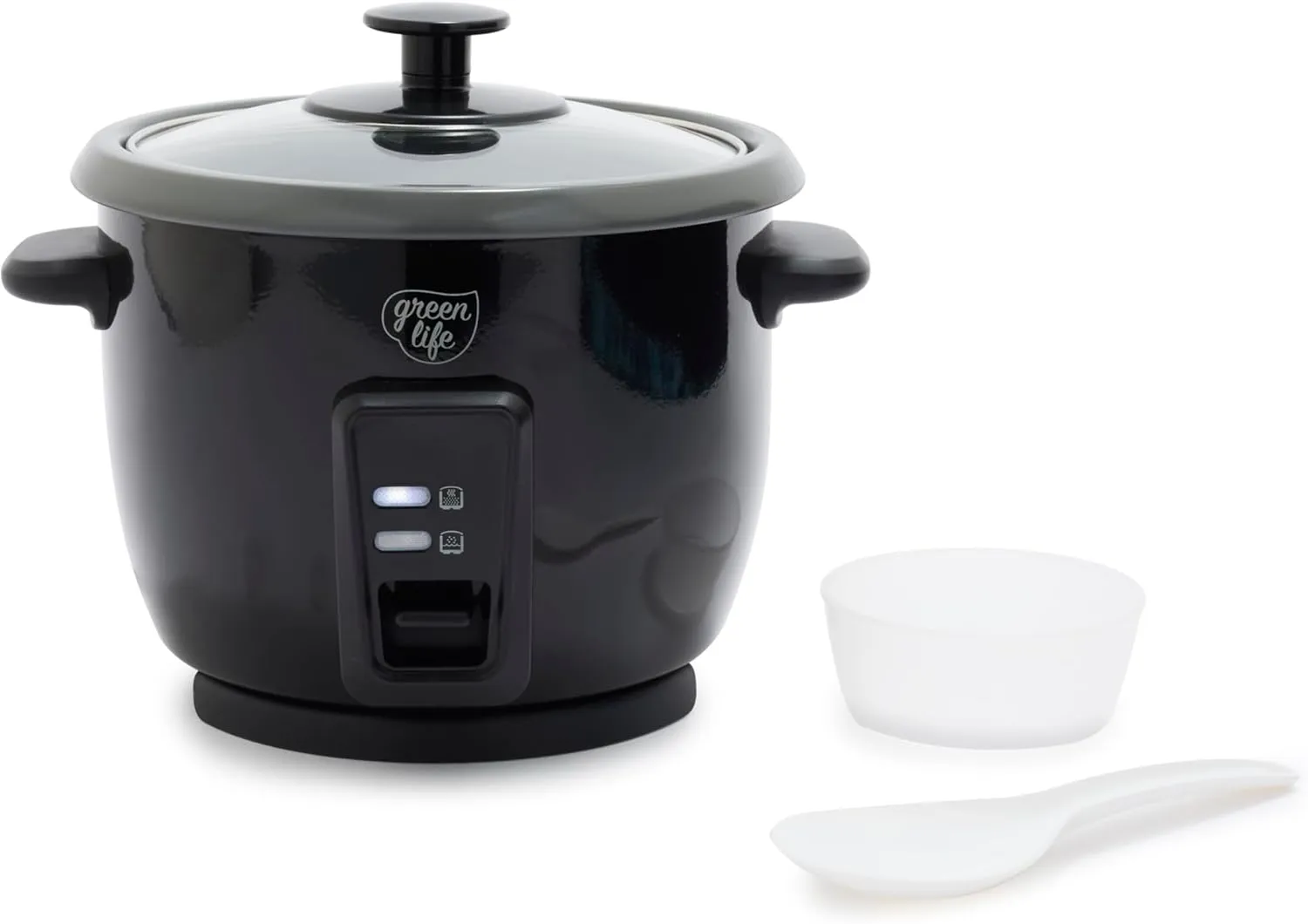 GreenLife 1.5 QT Electric Rice Cooker, Compact Small Size, 3-Cups Uncooked/6-Cups Cooked, PFAS-Free Removable Nonstick Pot Steamer, One-Touch Control, Auto Keep Warm, Measuring Cup, 300W, Black