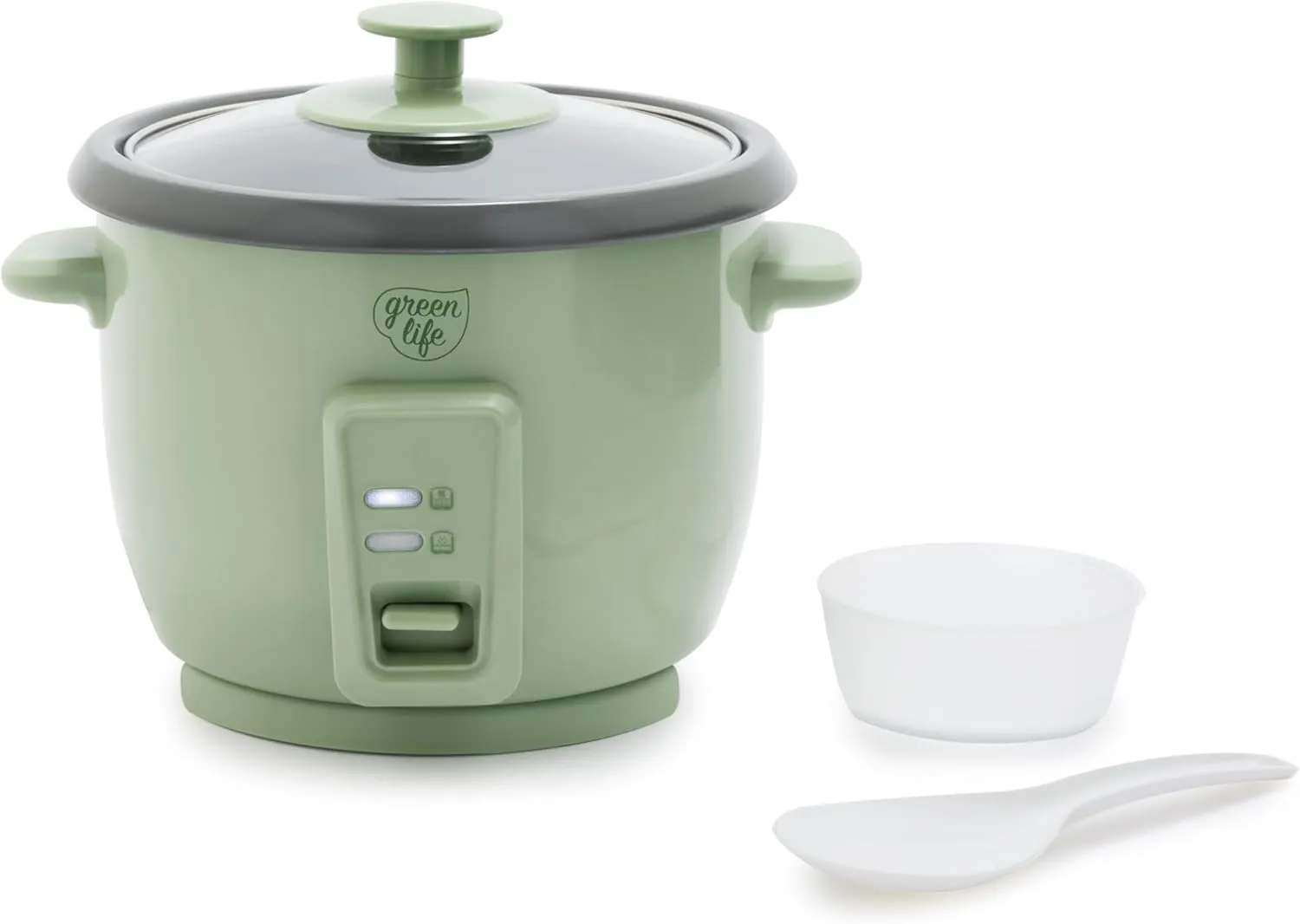 GreenLife 1.5 QT Electric Rice Cooker, Compact Small Size, 3-Cups Uncooked/6-Cups Cooked, PFAS-Free Removable Nonstick Pot Steamer, One-Touch Control, Auto Keep Warm, Measuring Cup, 300W, Green