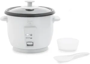 GreenLife 1.5 QT Electric Rice Cooker, Compact Small Size, 3-Cups Uncooked/6-Cups Cooked, PFAS-Free Removable Nonstick Pot Steamer, One-Touch Control, Auto Keep Warm, Measuring Cup, 300W, White