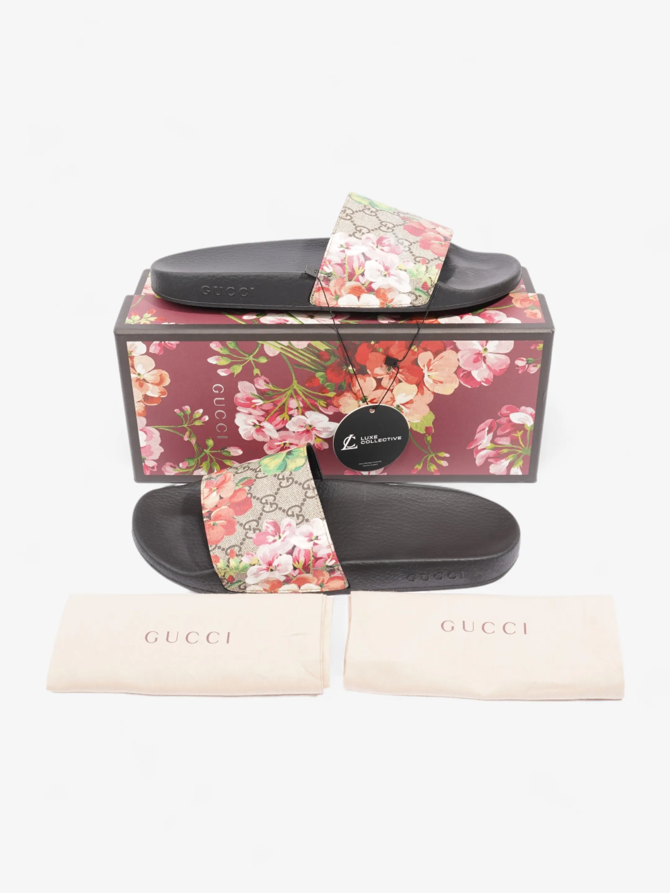 Gucci GG Blooms Slide Sandal Black / GG Supreme Floral Rubber EU 42 UK 9