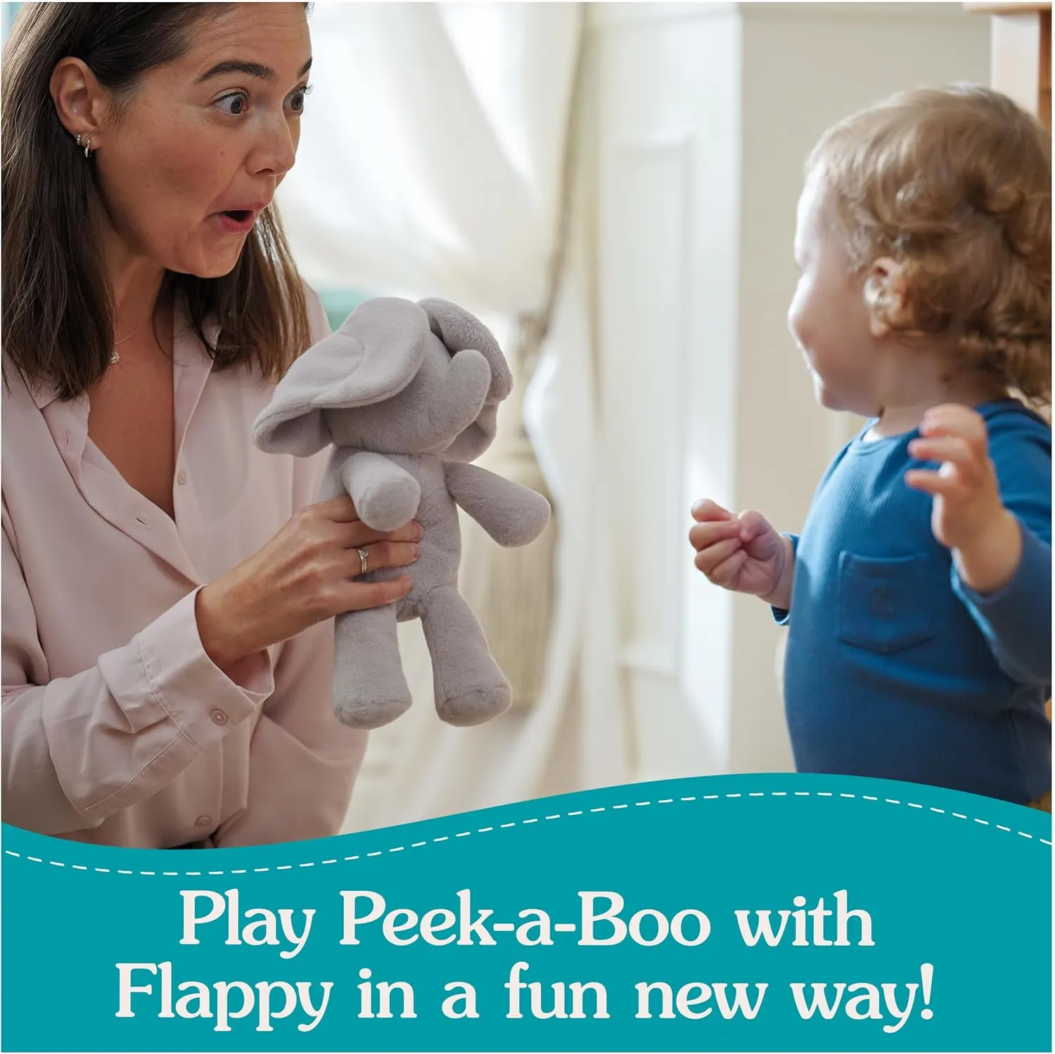 GUND Baby Peek-a-Boo Flappy Elephant Plush, Elephant Stuffed Animal, Baby Toy for Ages 0 and Up, Gray, 7" (Batteries Not Required)