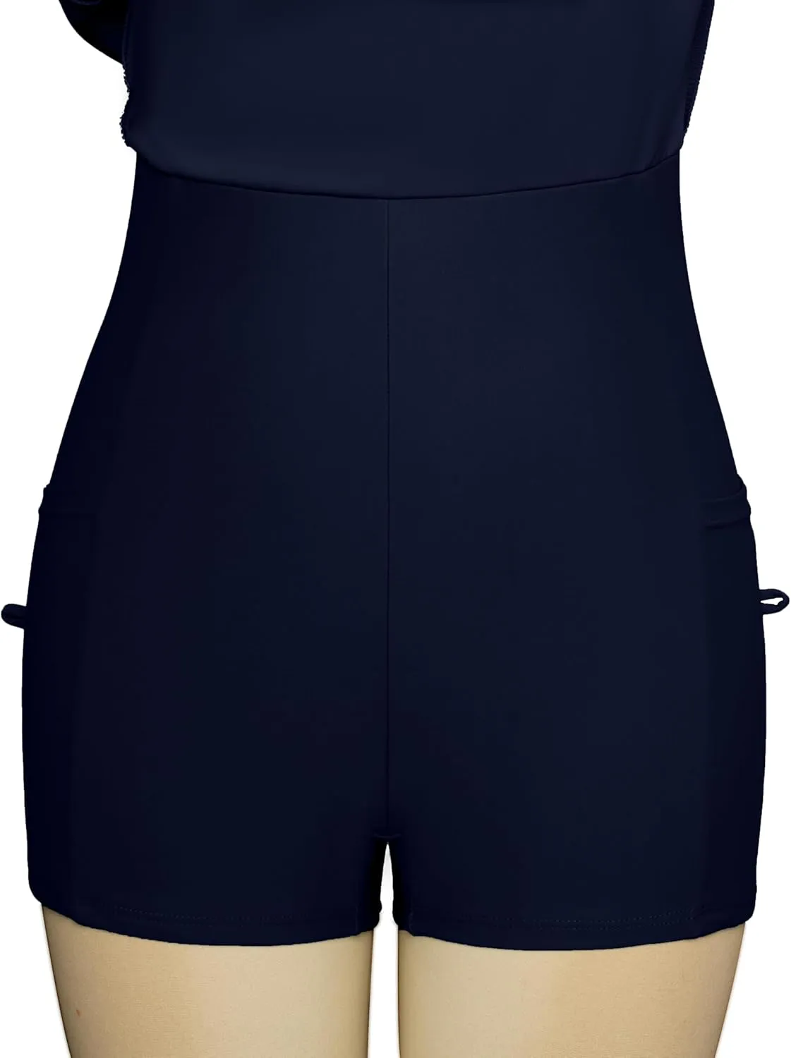 Hanna Nikole Women's One Piece Swimsuits Tummy Control Swimdress Color Block Bathing Suit Skirted Swimwear with Pockets