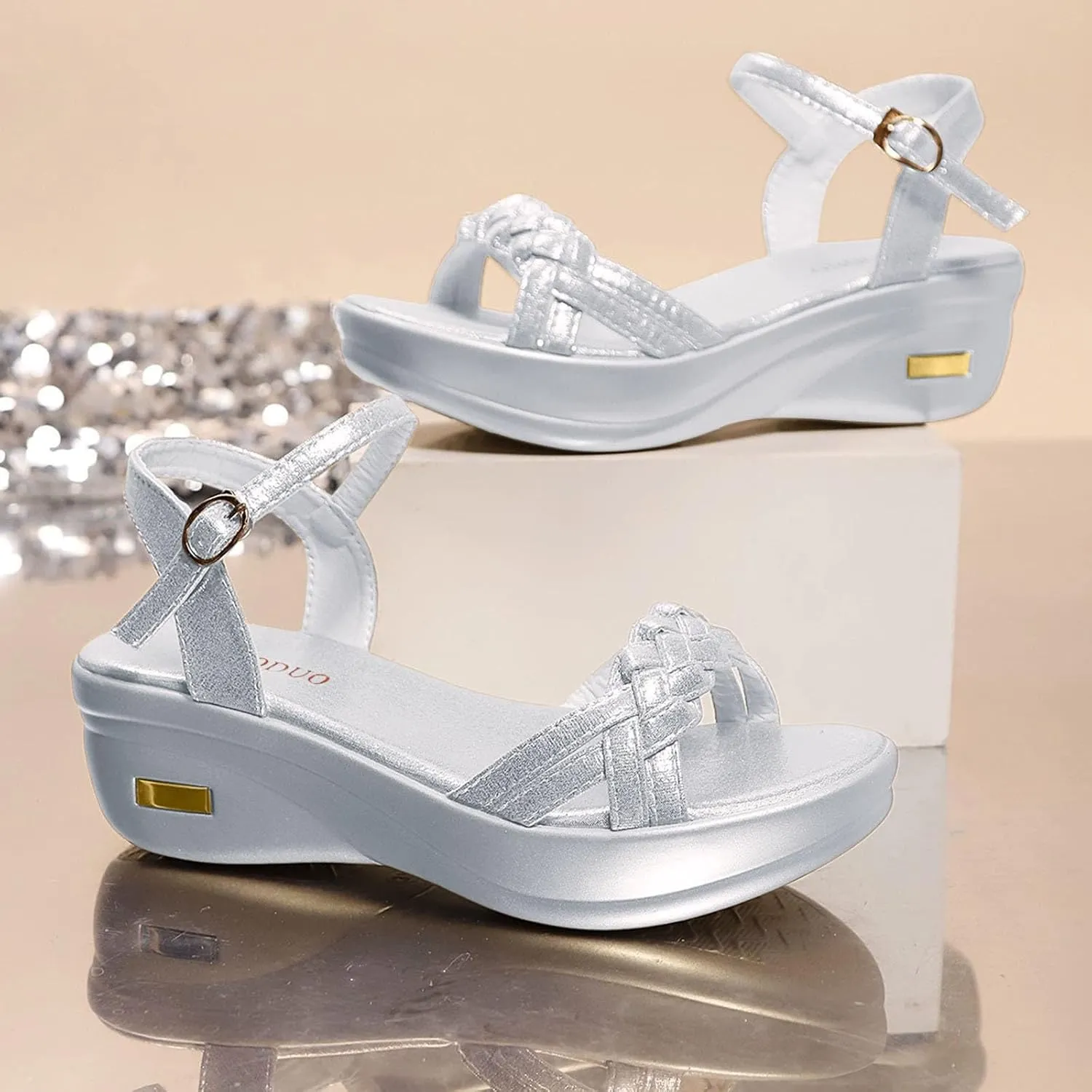 Hbeylia Rhinestones Wedge Sandals for Women Sparkly Butterfly Dressy Summer Open Toe Low Platform Wedges Sandals Elastic Ankle Strap Bling Heels Dress Shoes Comfortable Casual Slip On Sandals
