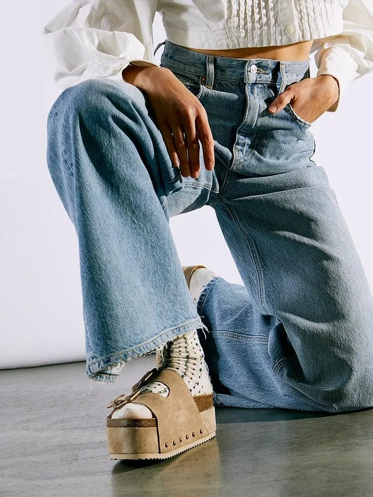 heelchic Platform Sandals Women, Chunky Platform Wedges with Arch Support, Big Buckle Casual Open Toe Slide Sandals