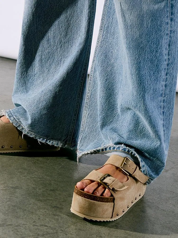 heelchic Platform Sandals Women, Chunky Platform Wedges with Arch Support, Big Buckle Casual Open Toe Slide Sandals