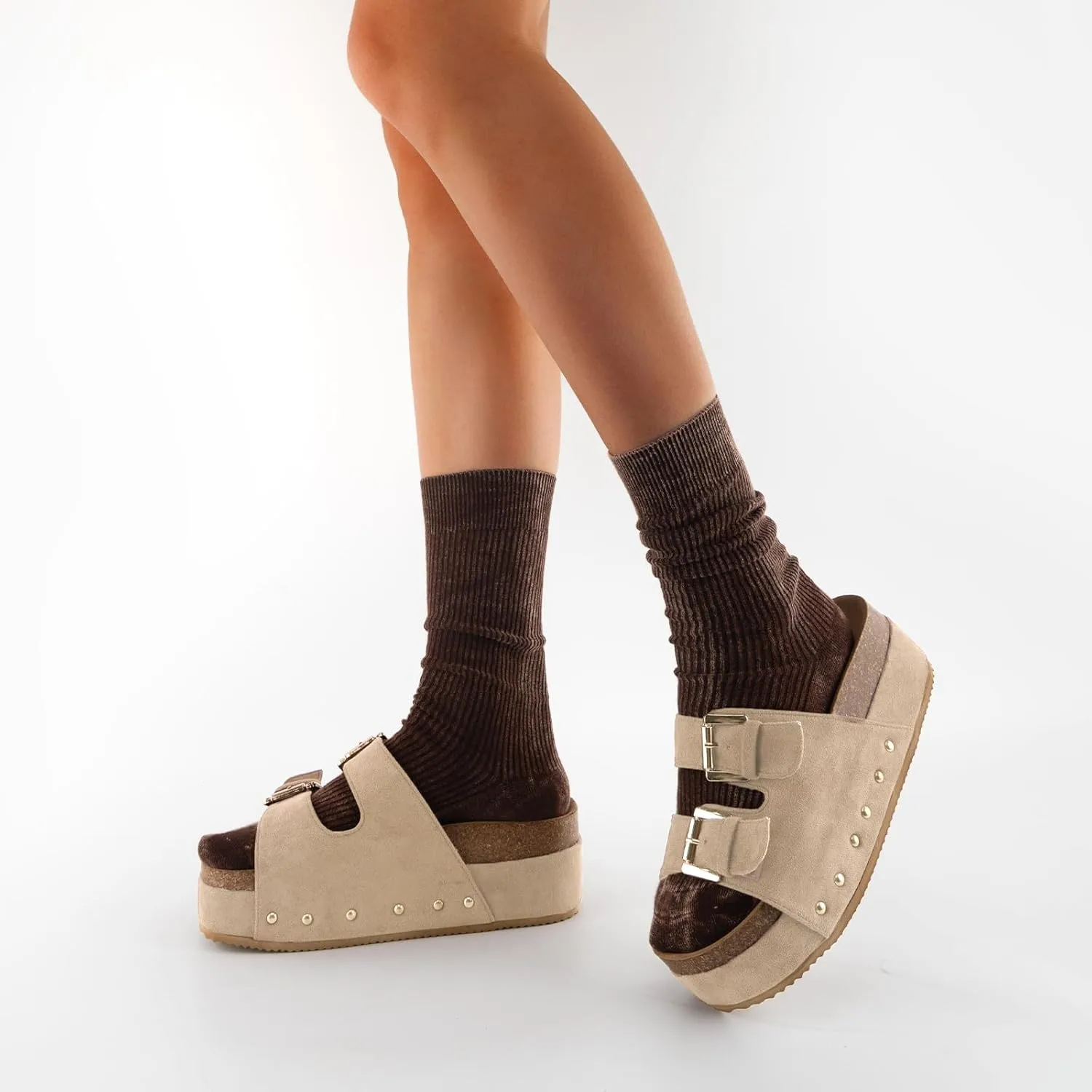 heelchic Platform Sandals Women, Chunky Platform Wedges with Arch Support, Big Buckle Casual Open Toe Slide Sandals