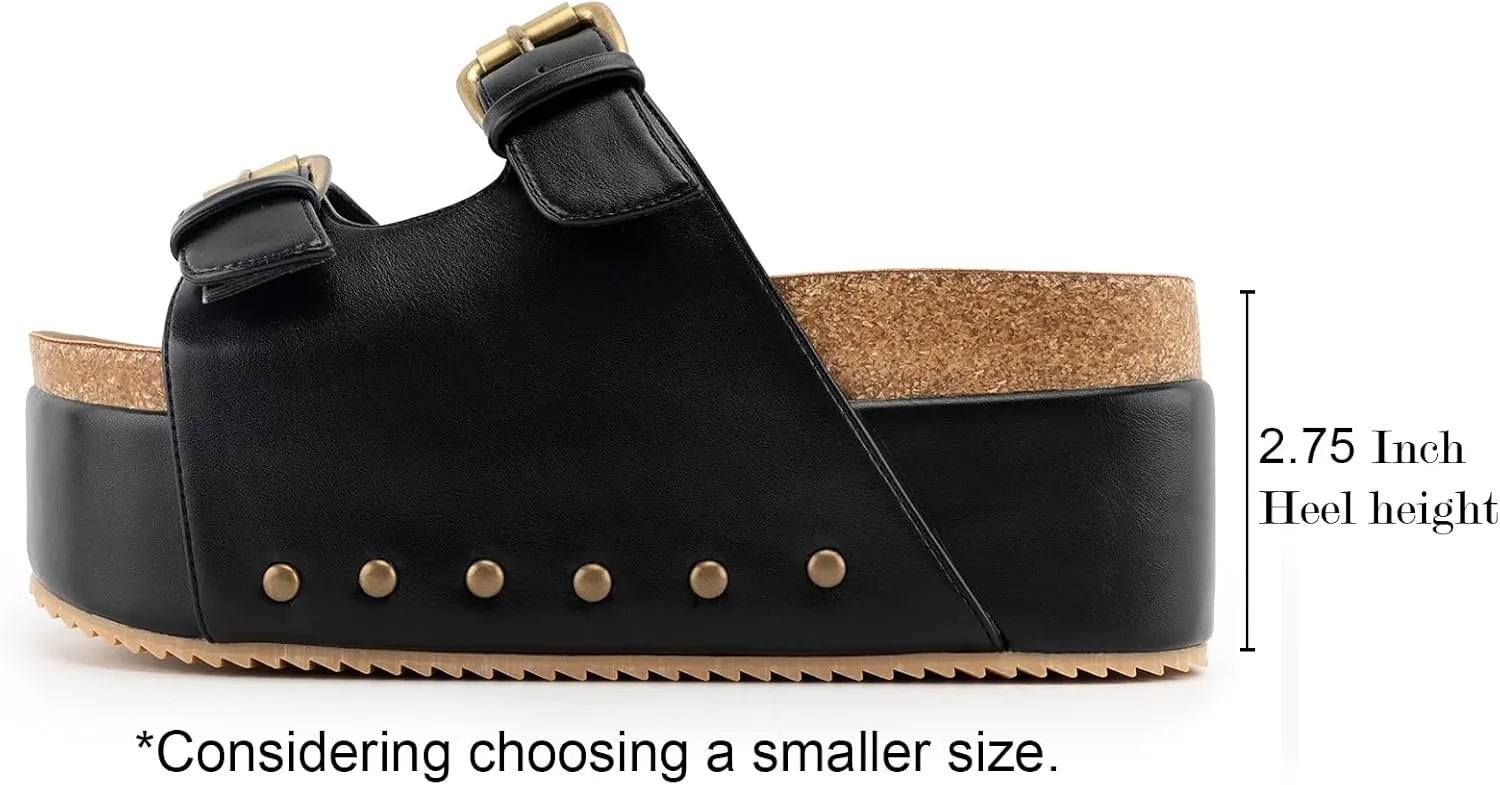 heelchic Platform Sandals Women, Chunky Platform Wedges with Arch Support, Big Buckle Casual Open Toe Slide Sandals