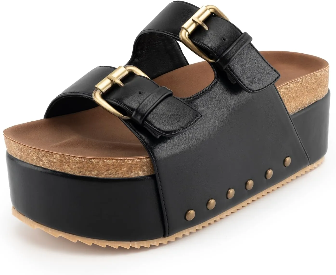 heelchic Platform Sandals Women, Chunky Platform Wedges with Arch Support, Big Buckle Casual Open Toe Slide Sandals