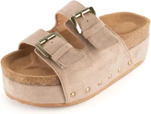 heelchic Platform Sandals Women, Chunky Platform Wedges with Arch Support, Big Buckle Casual Open Toe Slide Sandals