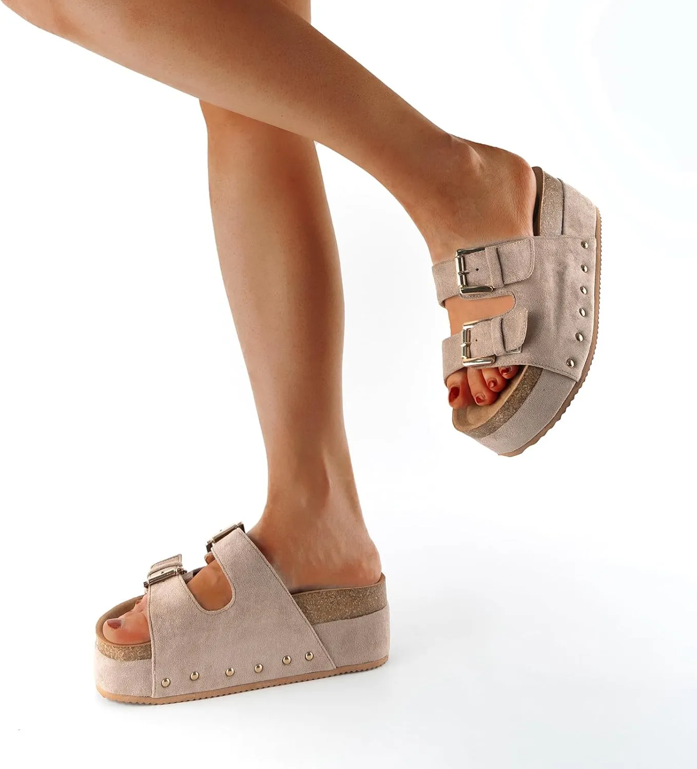 heelchic Platform Sandals Women, Chunky Platform Wedges with Arch Support, Big Buckle Casual Open Toe Slide Sandals