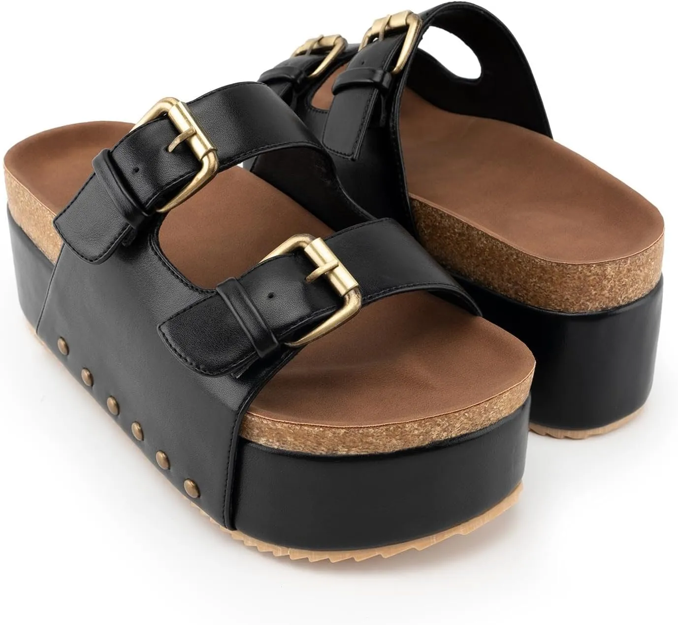 heelchic Platform Sandals Women, Chunky Platform Wedges with Arch Support, Big Buckle Casual Open Toe Slide Sandals