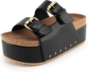 heelchic Platform Sandals Women, Chunky Platform Wedges with Arch Support, Big Buckle Casual Open Toe Slide Sandals
