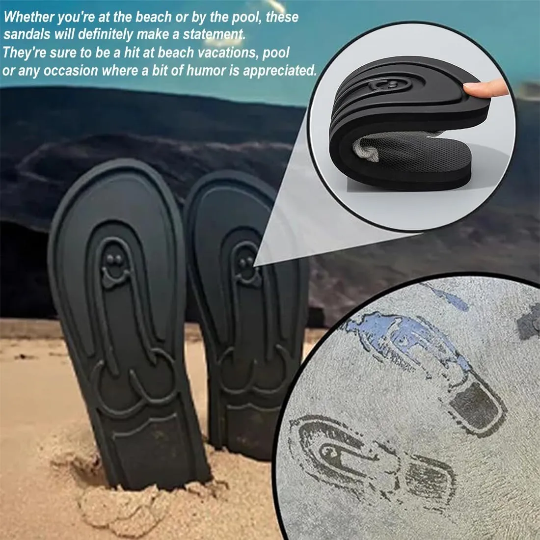 Hidden Flops, Funny Non Slip Quick-Dry Beach Flip Flops with Hidden Design, Creative Comfort Outdoor Flip Flops Novelty Gift for Beach, Home