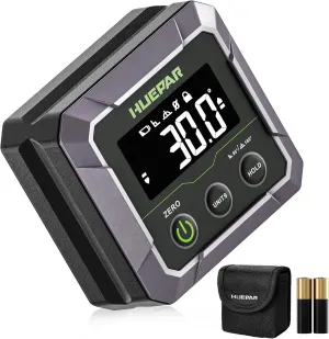 Huepar Professional Digital Angle Finder Strong Magnetic, ±0.1° Accuracy Precision Inclinometer with Calibration Digital Angle Gauge, 0-90 or 0-180 Angles, VA LCD Display, 360° Flip Screen