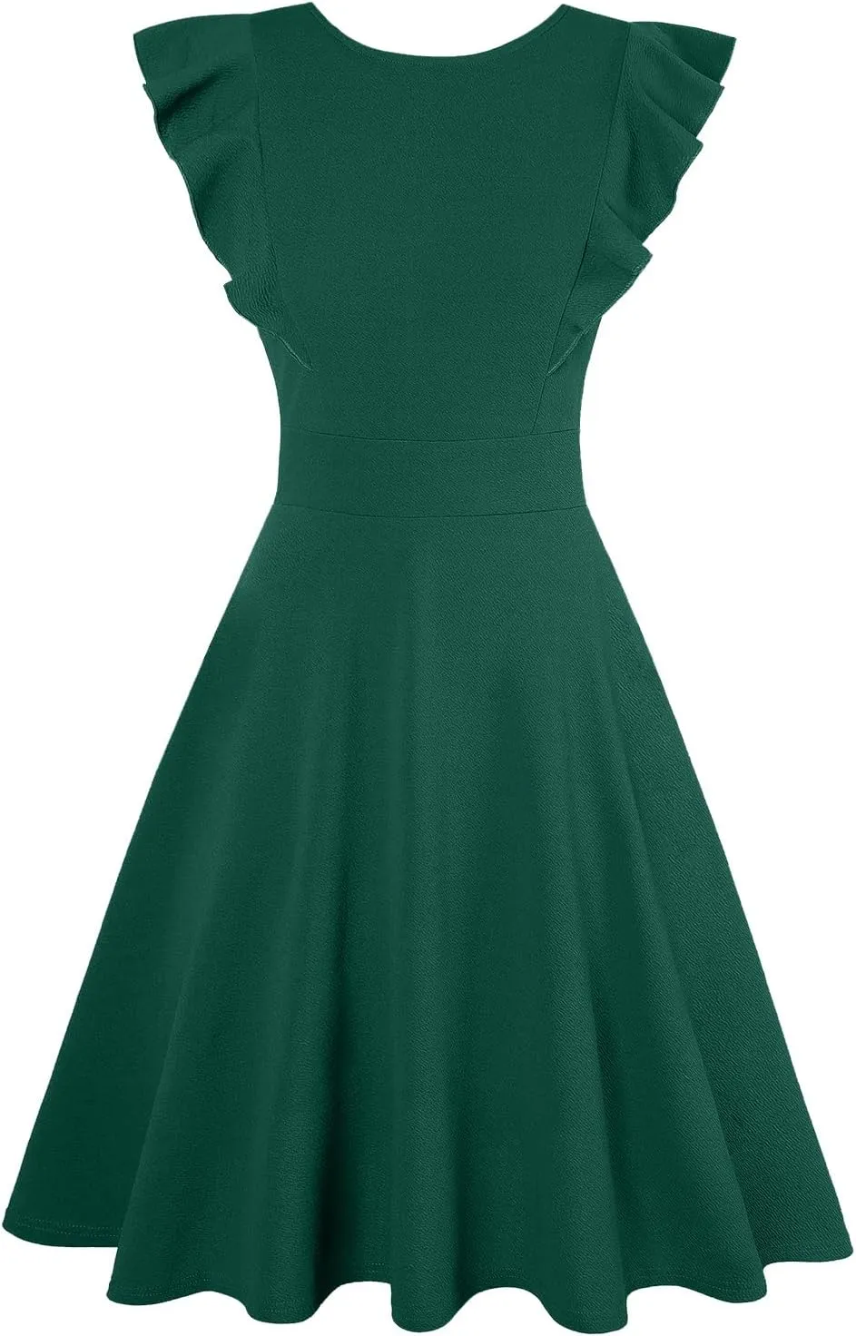 IHOT Women's Vintage Ruffle Floral Flared A Line Swing Casual Cocktail Party Dresses with Pockets