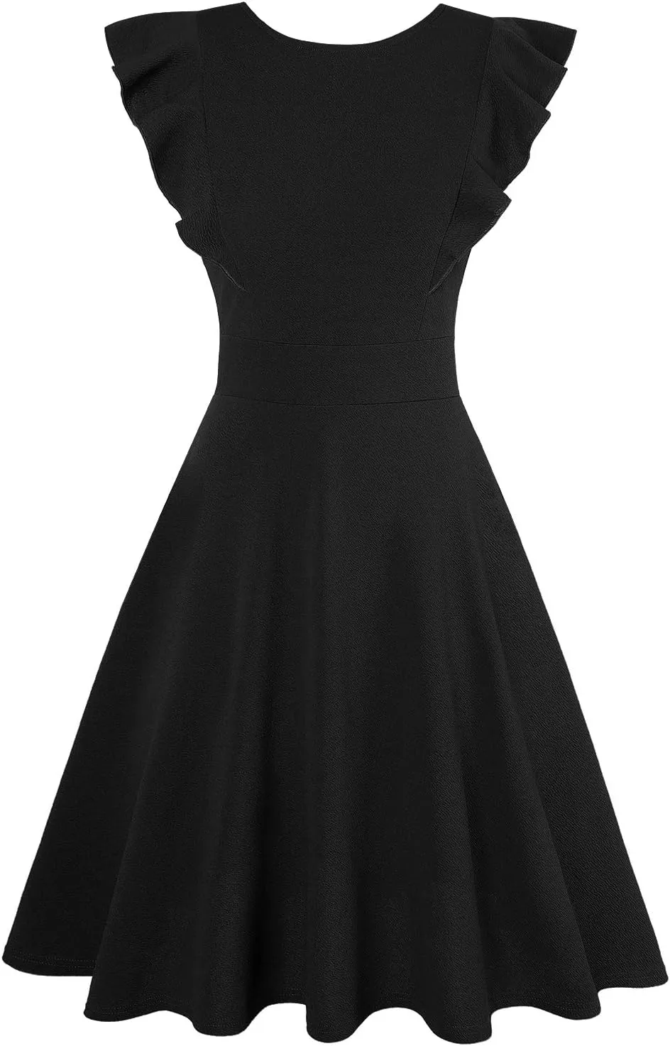 IHOT Women's Vintage Ruffle Floral Flared A Line Swing Casual Cocktail Party Dresses with Pockets