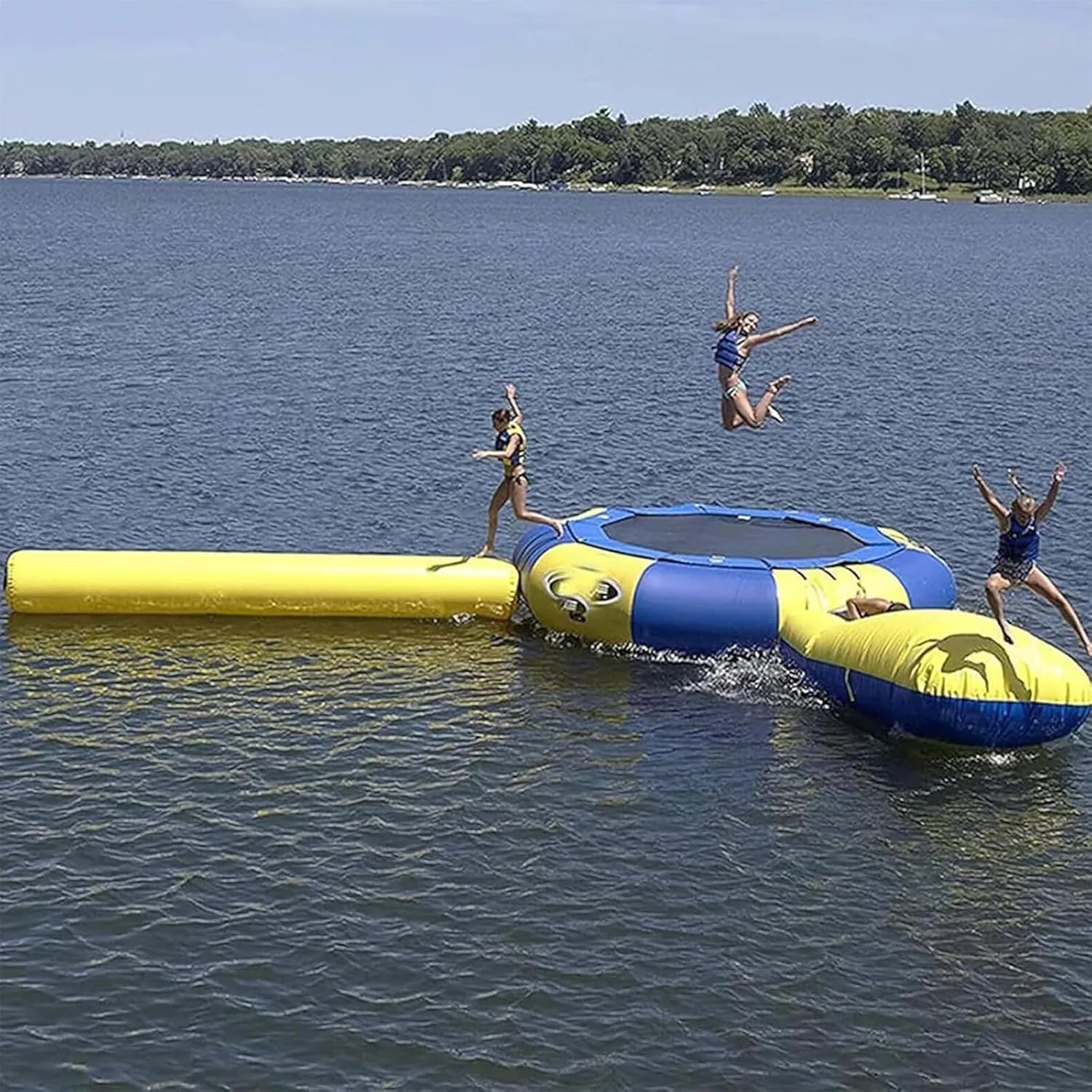 Inflatable Bounce Swimming Platform with Slide Tube and Diving Pillow Bag,Inflatable Water Lake Trampoline,Water Park Water Floating Toys for Adults and Kids