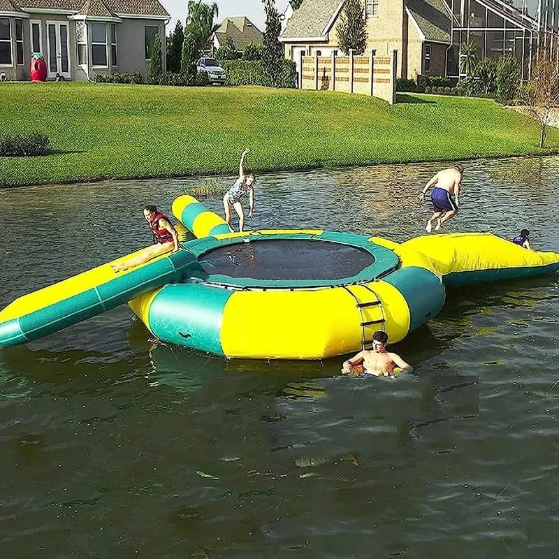 Inflatable Water Floating Trampoline,Water Bounce,Water Inflatable Trampoline,with Tube and Jump Bag Recreational Inflatable Toy