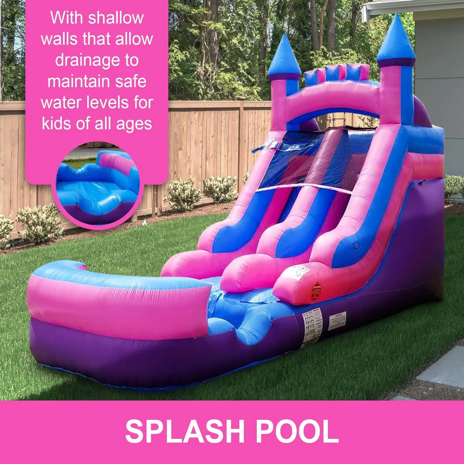 Inflatable Water Slides for Kids (Without Blower) - 21' x 9' x 12' Foot Backyard Inflatable Water Slides with Splash Pool - Pink Princess