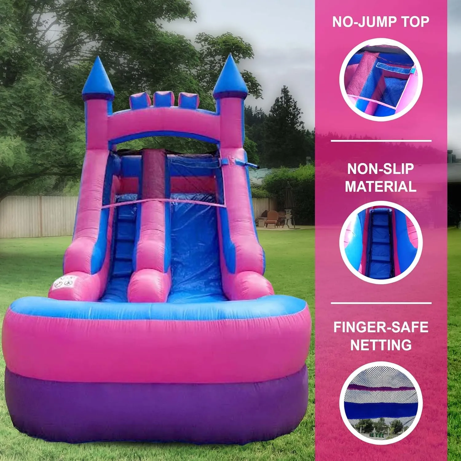 Inflatable Water Slides for Kids (Without Blower) - 21' x 9' x 12' Foot Backyard Inflatable Water Slides with Splash Pool - Pink Princess