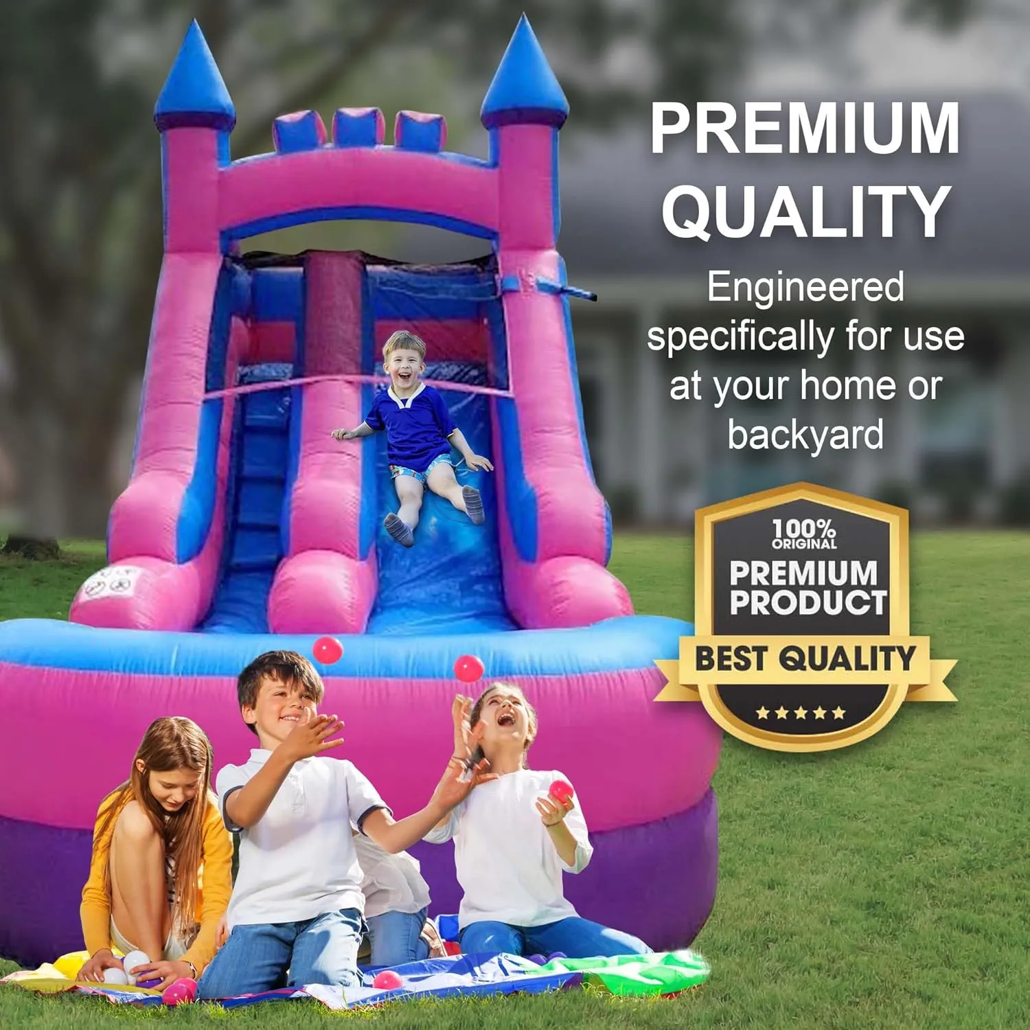 Inflatable Water Slides for Kids (Without Blower) - 21' x 9' x 12' Foot Backyard Inflatable Water Slides with Splash Pool - Pink Princess