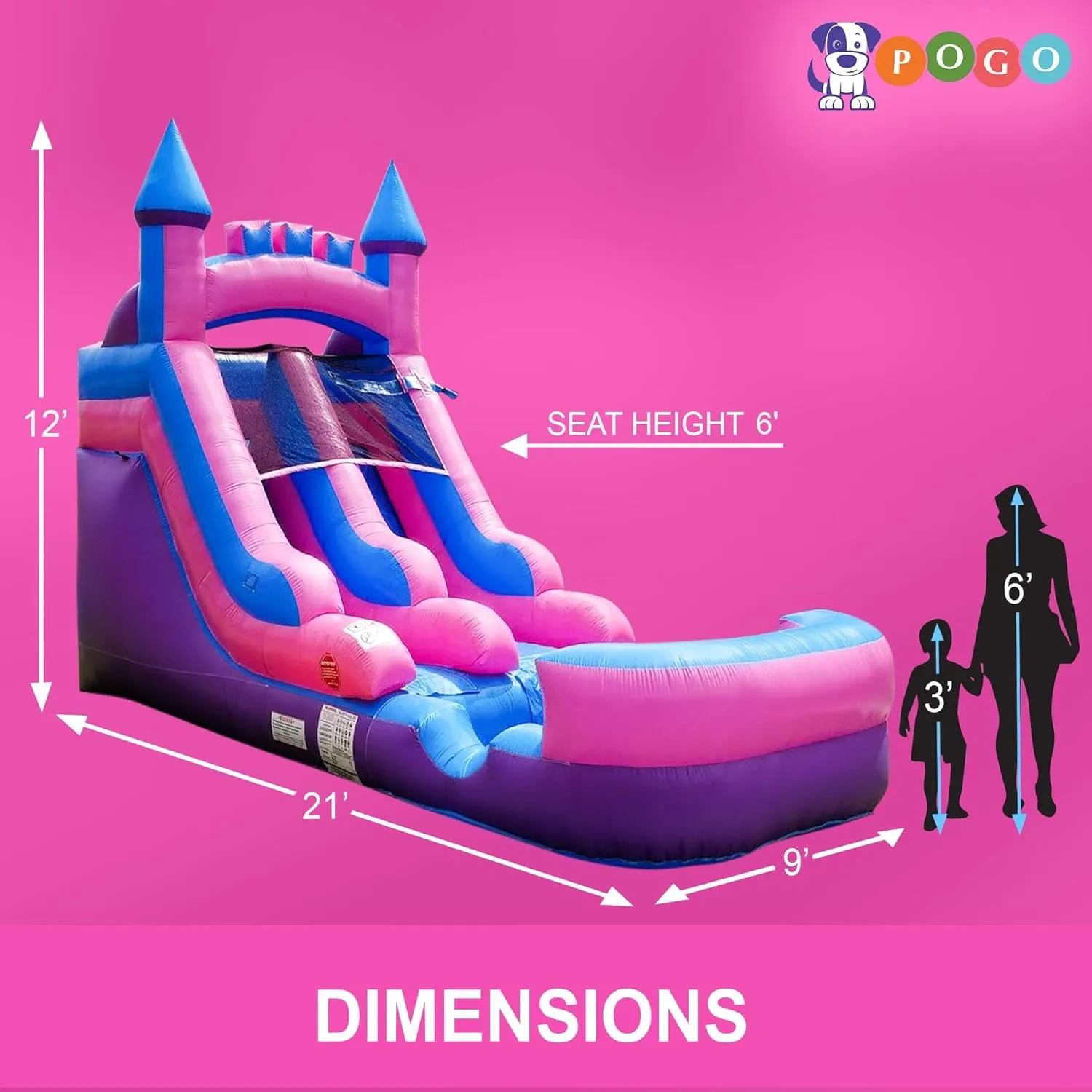 Inflatable Water Slides for Kids (Without Blower) - 21' x 9' x 12' Foot Backyard Inflatable Water Slides with Splash Pool - Pink Princess