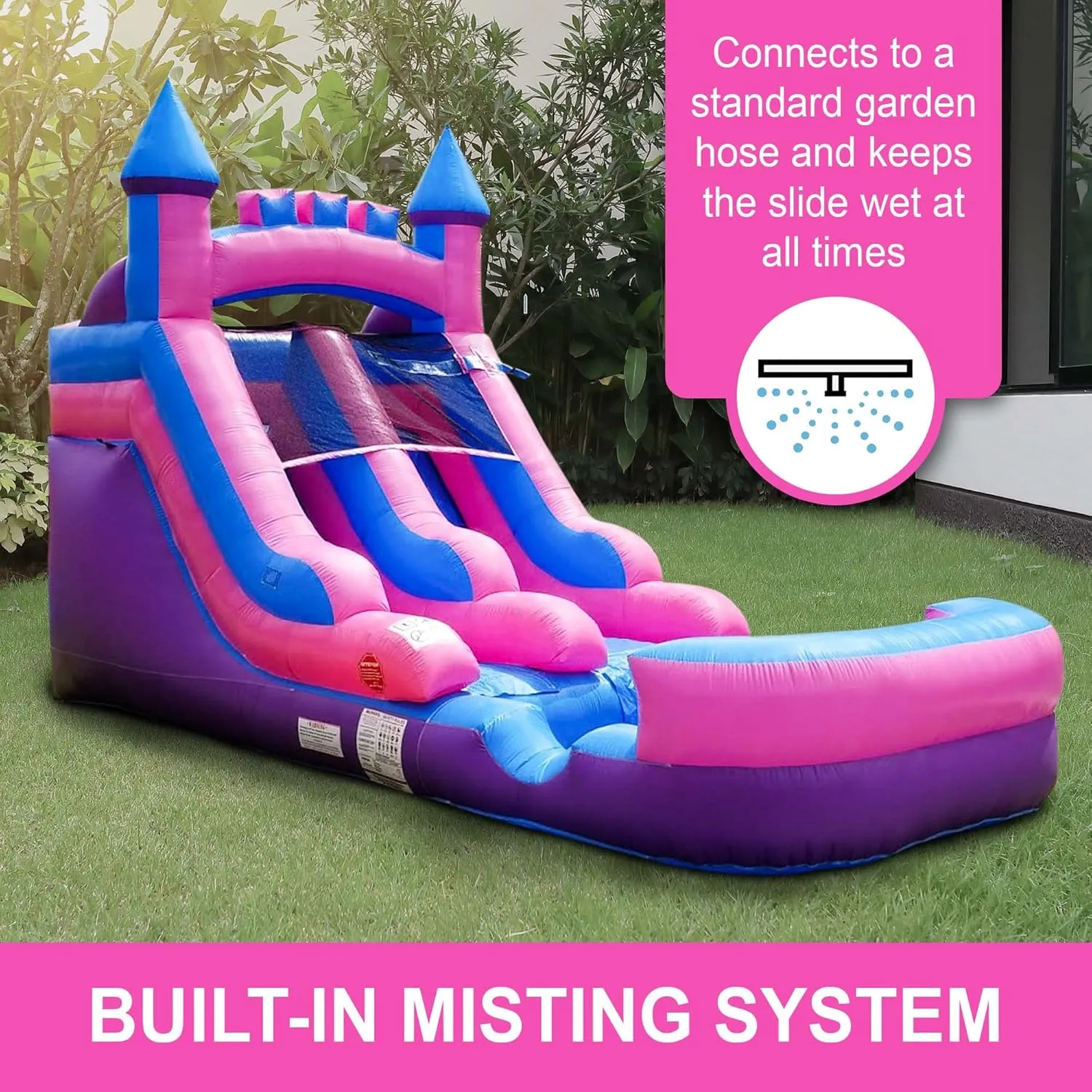 Inflatable Water Slides for Kids (Without Blower) - 21' x 9' x 12' Foot Backyard Inflatable Water Slides with Splash Pool - Pink Princess