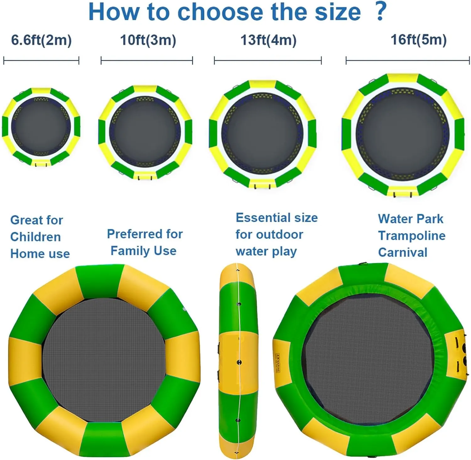 Inflatable Water Trampoline for Lake, Floating Rebounder Kids Adults Recreational PVC Water Trampoline Park,with Slide/Tube/Jumping Pillow Bag Bouncing Platform for Pool, Lake