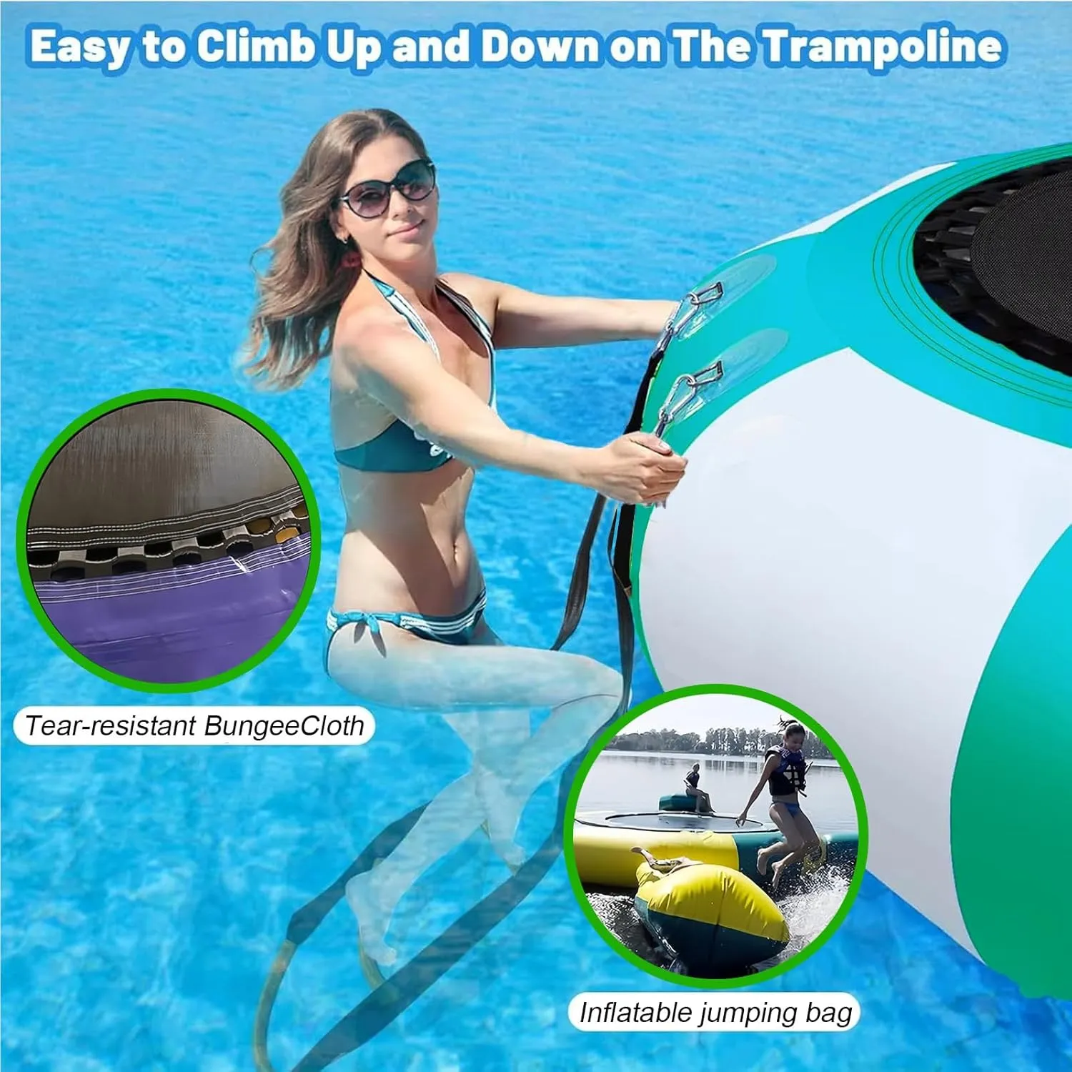 Inflatable Water Trampoline for Lake, Floating Rebounder Kids Adults Recreational PVC Water Trampoline Park,with Slide/Tube/Jumping Pillow Bag Bouncing Platform for Pool, Lake