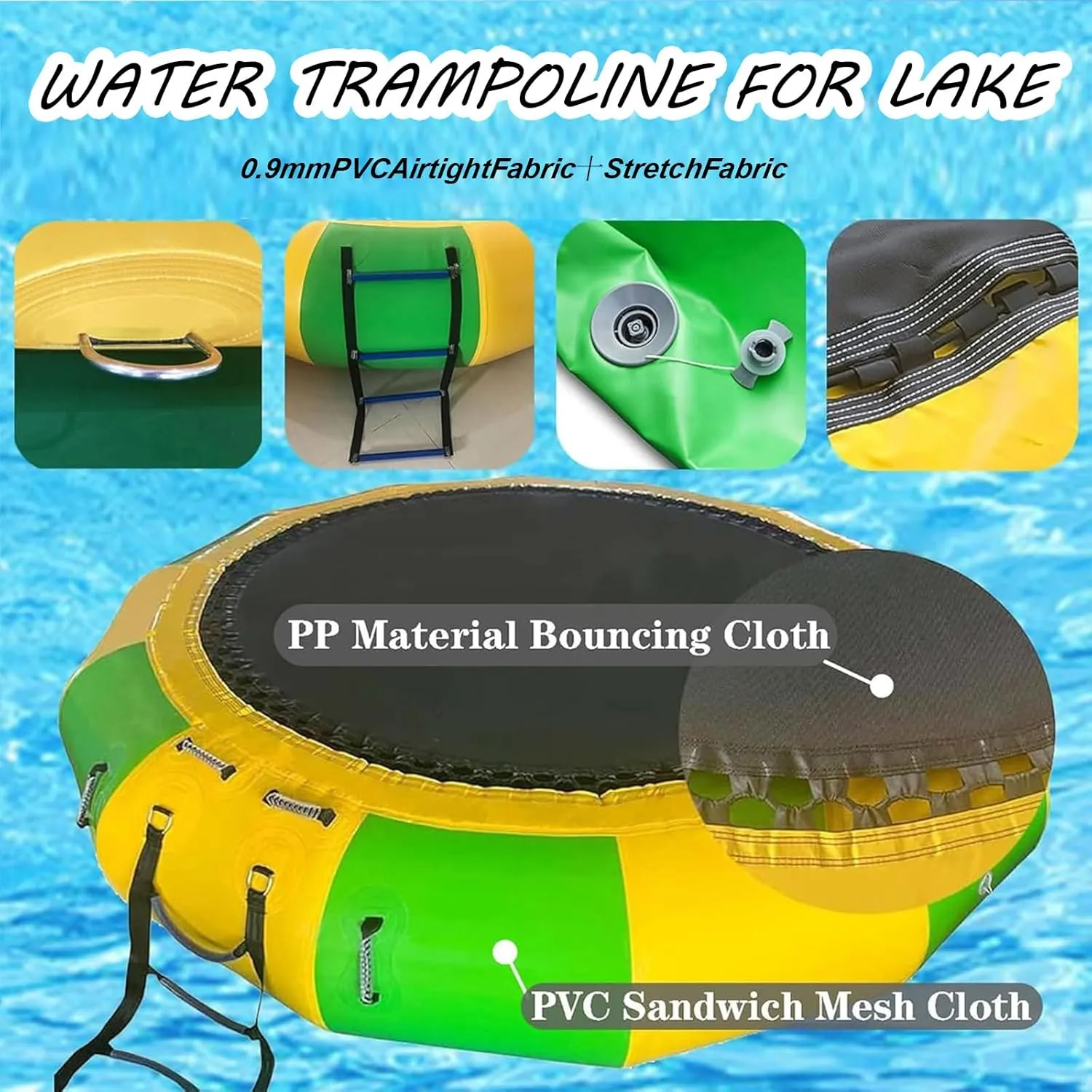 Inflatable Water Trampoline for Lake, Floating Rebounder Kids Adults Recreational PVC Water Trampoline Park,with Slide/Tube/Jumping Pillow Bag Bouncing Platform for Pool, Lake