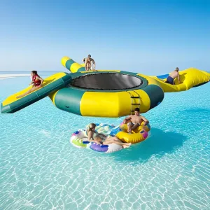 Inflatable Water Trampoline for Lake, Floating Rebounder Kids Adults Recreational PVC Water Trampoline Park,with Slide/Tube/Jumping Pillow Bag Bouncing Platform for Pool, Lake