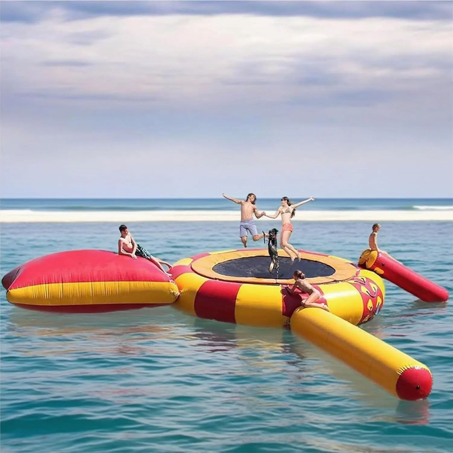 Inflatable Water Trampoline, Lake Trampoline, 10Ft/13Ft/16Ft Floating Platform, Water Park PVC Leisure Game Jumping Platform, with Slide and Diving Pillow Bag