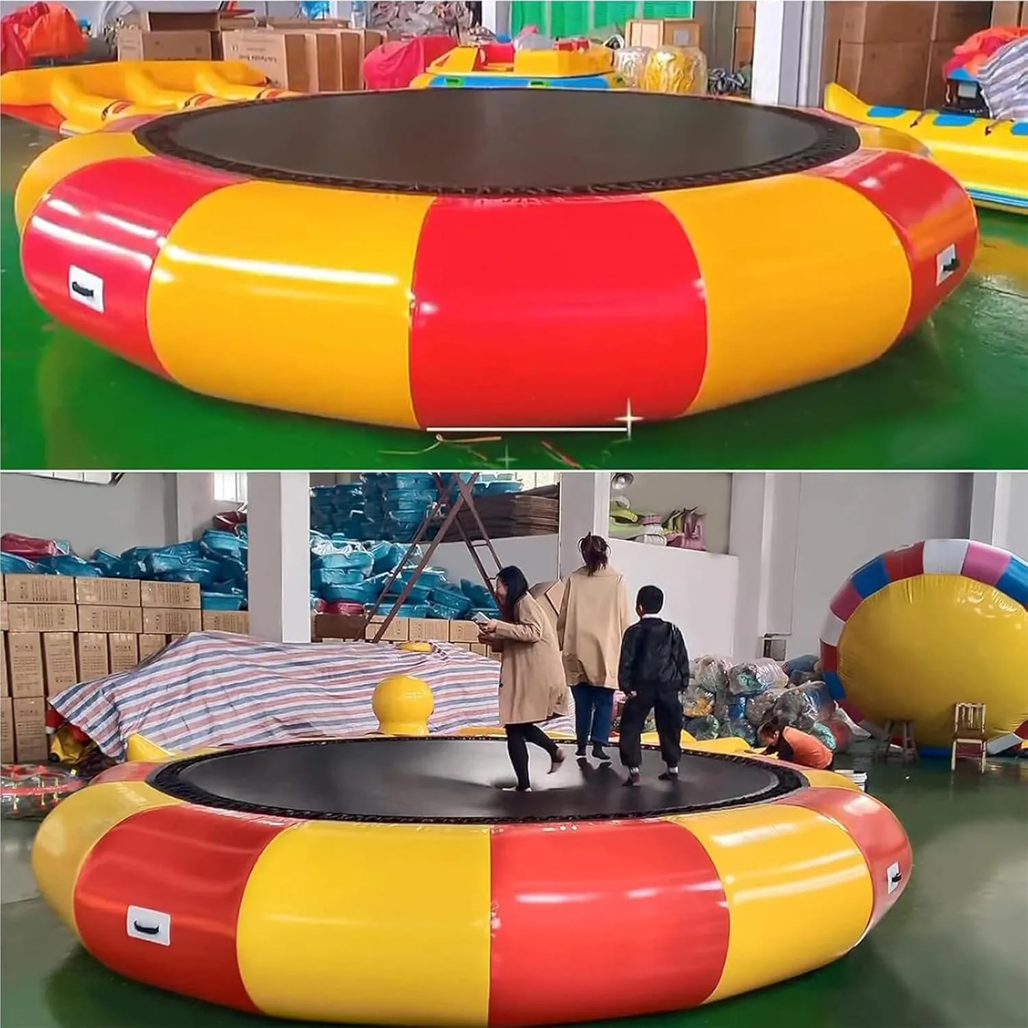 Inflatable Water Trampoline, Lake Trampoline, 10Ft/13Ft/16Ft Floating Platform, Water Park PVC Leisure Game Jumping Platform, with Slide and Diving Pillow Bag