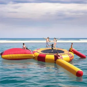 Inflatable Water Trampoline, Lake Trampoline, 10Ft/13Ft/16Ft Floating Platform, Water Park PVC Leisure Game Jumping Platform, with Slide and Diving Pillow Bag