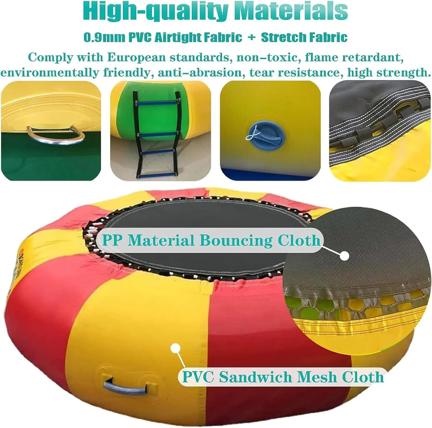 Inflatable Water Trampoline, Lake Trampoline, 10Ft/13Ft/16Ft Floating Platform, Water Park PVC Leisure Game Jumping Platform, with Slide and Diving Pillow Bag