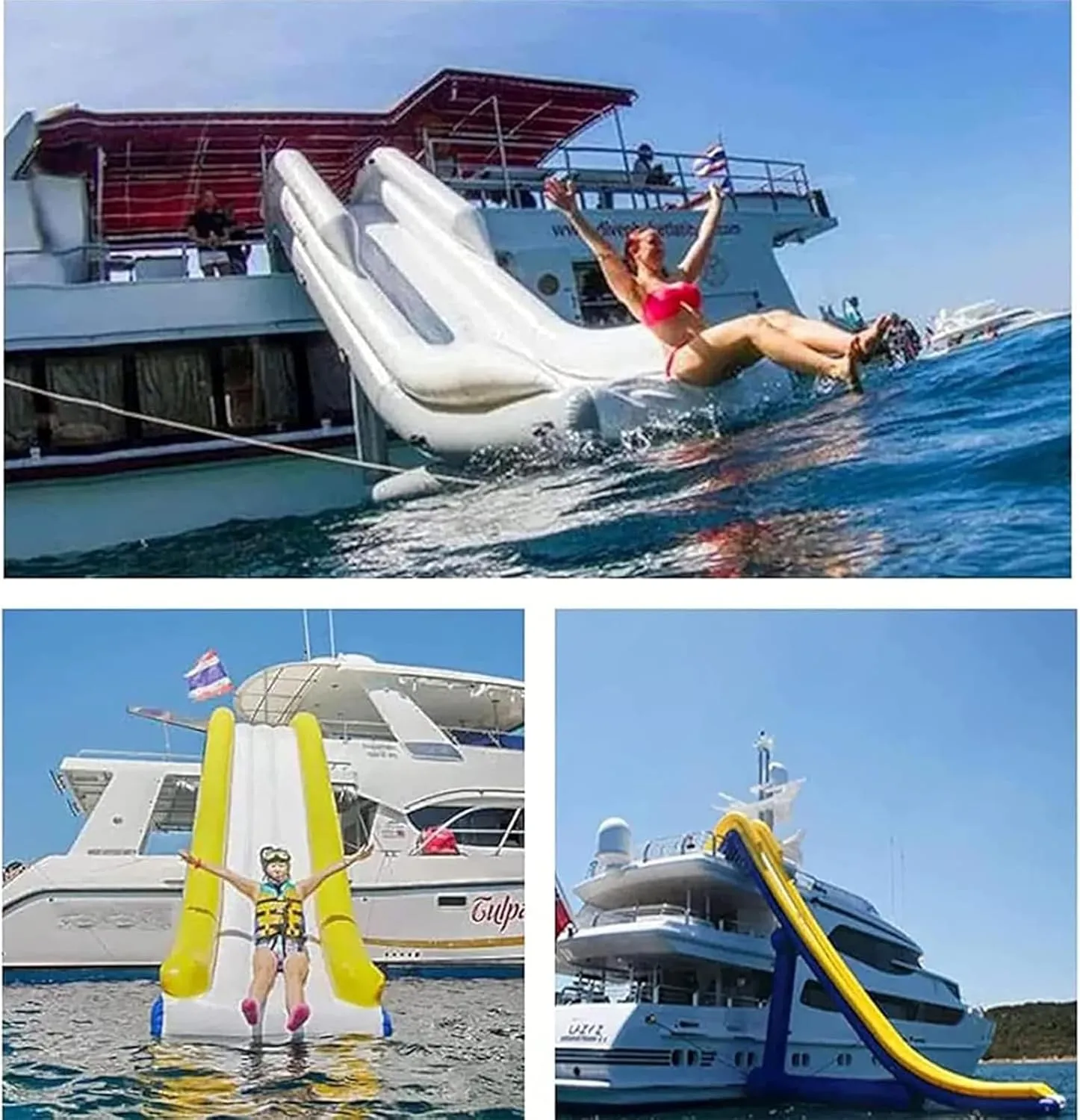 Inflatable Yacht Slide Swimming Platform with Air Pump for Adults and Kids Water Park, Floating Water Toys