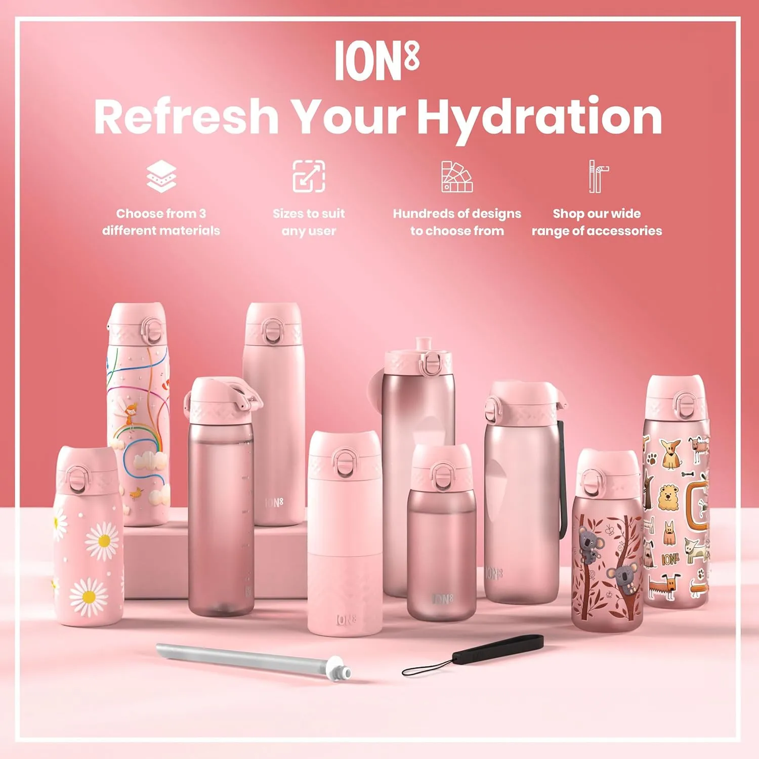Ion8 1 Litre Water Bottle, Leak Proof, Flip Lid, Carry Handle, Rapid Liquid Flow, Dishwasher Safe, BPA Free, Soft Touch Contoured Grip, Ideal for Sports and Gym, Carbon Neutral Recyclon