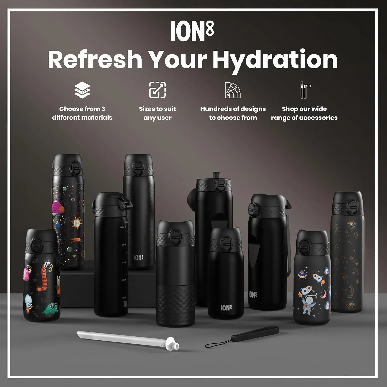 Ion8 1 Litre Water Bottle, Leak Proof, Flip Lid, Carry Handle, Rapid Liquid Flow, Dishwasher Safe, BPA Free, Soft Touch Contoured Grip, Ideal for Sports and Gym, Carbon Neutral Recyclon