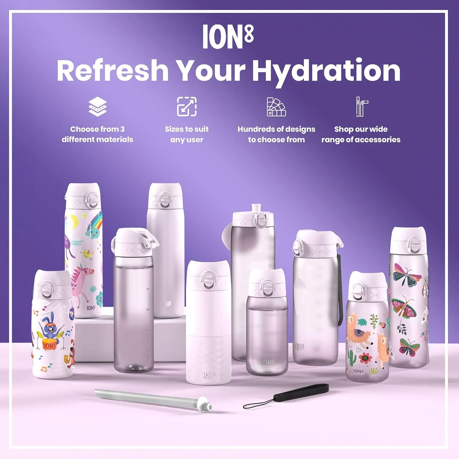 Ion8 1 Litre Water Bottle, Leak Proof, Flip Lid, Carry Handle, Rapid Liquid Flow, Dishwasher Safe, BPA Free, Soft Touch Contoured Grip, Ideal for Sports and Gym, Carbon Neutral Recyclon