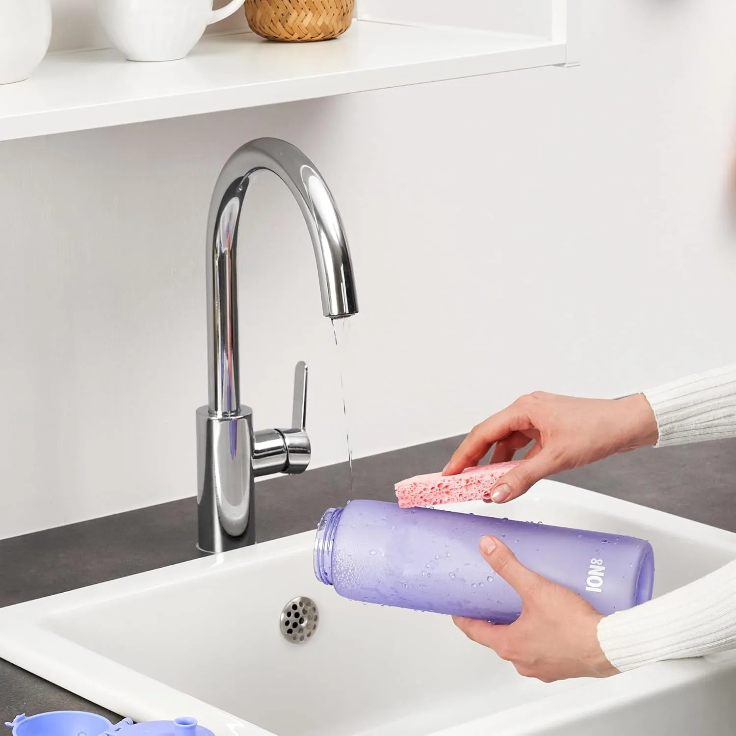 Ion8 1 Litre Water Bottle, Leak Proof, Flip Lid, Carry Handle, Rapid Liquid Flow, Dishwasher Safe, BPA Free, Soft Touch Contoured Grip, Ideal for Sports and Gym, Carbon Neutral Recyclon