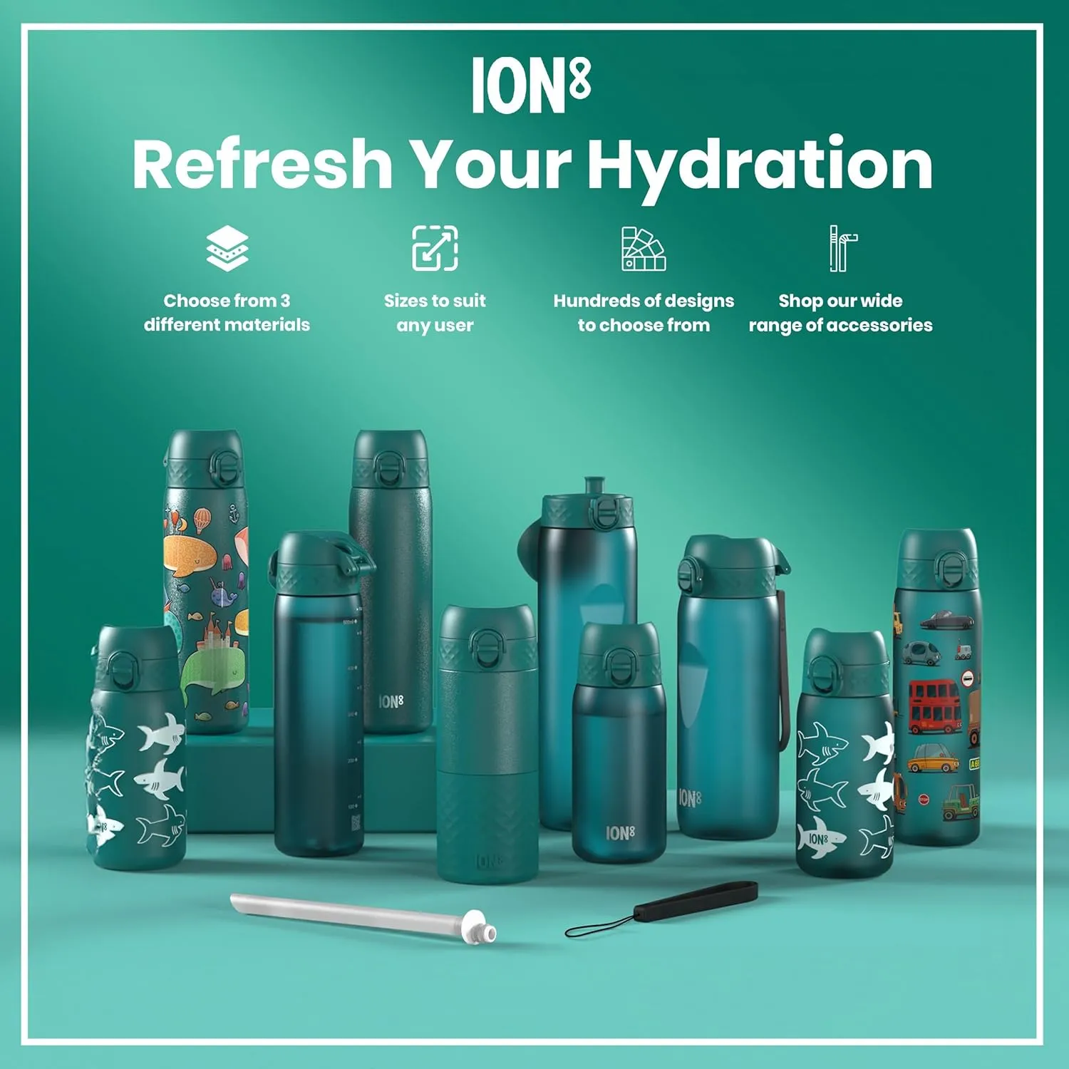 Ion8 1 Litre Water Bottle, Leak Proof, Flip Lid, Carry Handle, Rapid Liquid Flow, Dishwasher Safe, BPA Free, Soft Touch Contoured Grip, Ideal for Sports and Gym, Carbon Neutral Recyclon