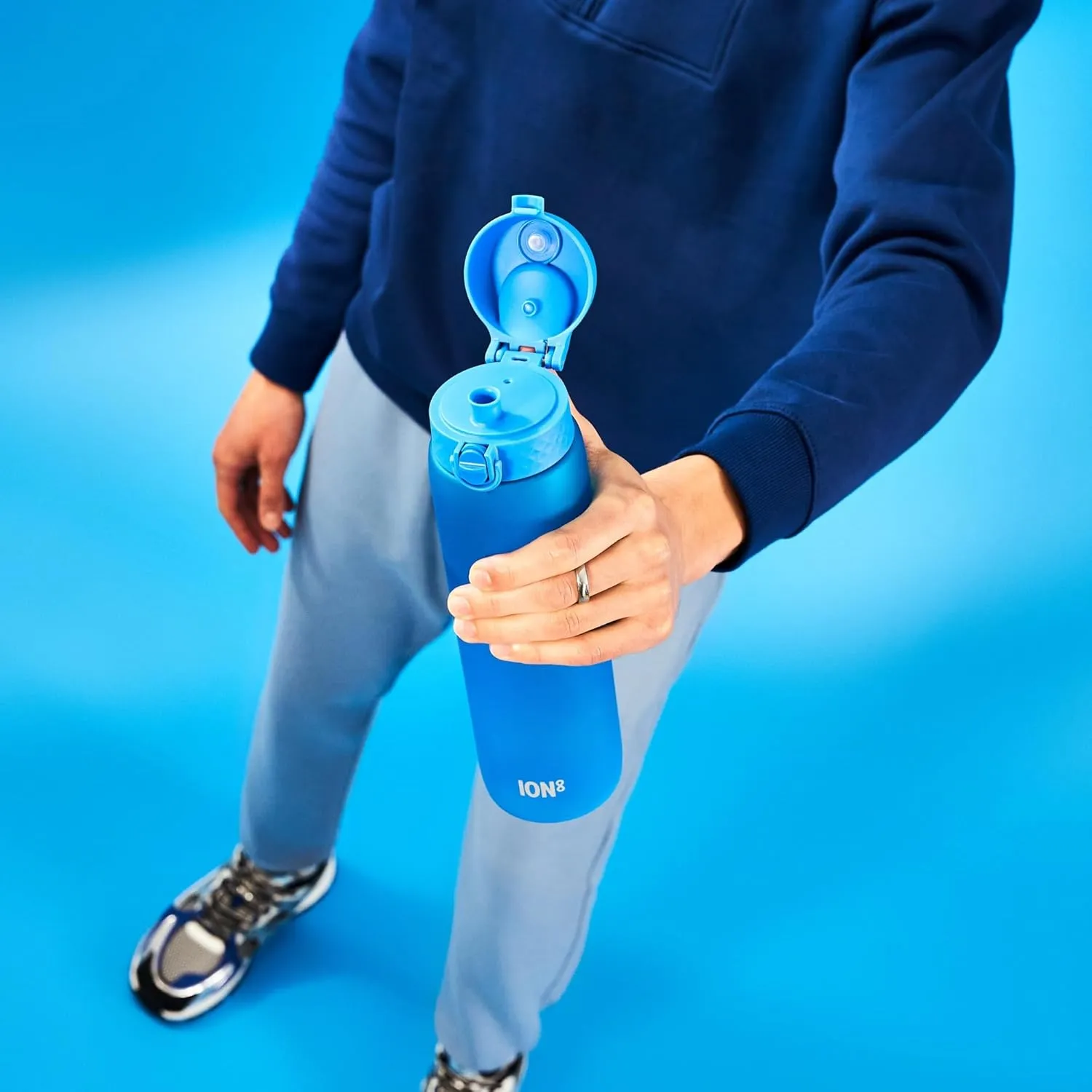 Ion8 1 Litre Water Bottle, Leak Proof, Flip Lid, Carry Handle, Rapid Liquid Flow, Dishwasher Safe, BPA Free, Soft Touch Contoured Grip, Ideal for Sports and Gym, Carbon Neutral Recyclon