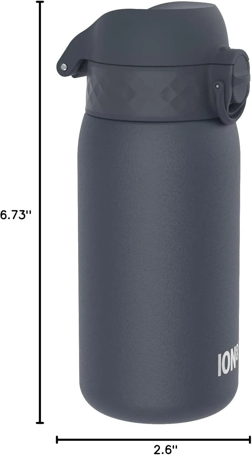 ION8 Kids Water Bottle, Steel 400 ml/13 oz, Leak Proof, Easy to Open, Secure Lock, Dishwasher Safe, Hygienic Flip Cover, Carry Handle, Easy Clean, Durable, Scratch Resistant, Carbon Neutral, Navy Blue
